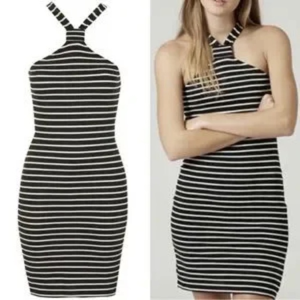 Topshop Black and White Striped Mini Dress